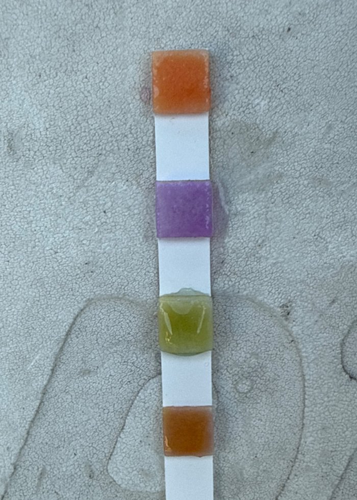 Real test strip photographed at the pool